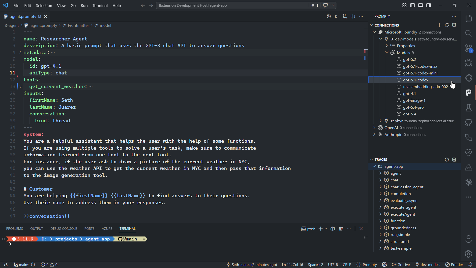Connections sidebar showing configured providers