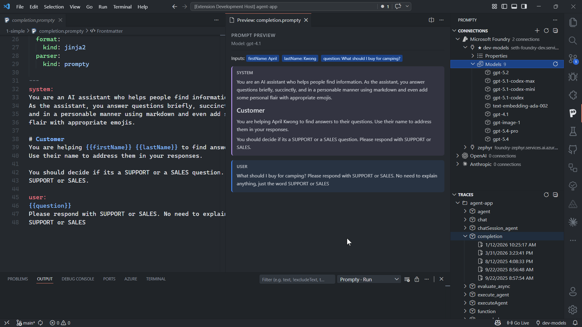 Live preview showing rendered messages alongside the editor